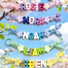 1 pieza Llavero tejido a mano personalizado, estrella de acrílico, cuentas de letras de acrílico, regalo tejido a mano personalizado, colgante de mochila, regalo de cumpleaños, regalo de vuelta a la escuela, regalo del Día de San Valentín - Llavero de cuerda trenzada - Ver 2