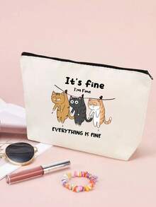 1pc Reusable Canvas Bag With Cute Pattern, Pencil Case, Handheld Large Capacity Student Textbook & Assignment Storage Bag, Subject Organizer File Folder, Zipper Document Pouch, Cosmetic Bag - Multicolor - View 18