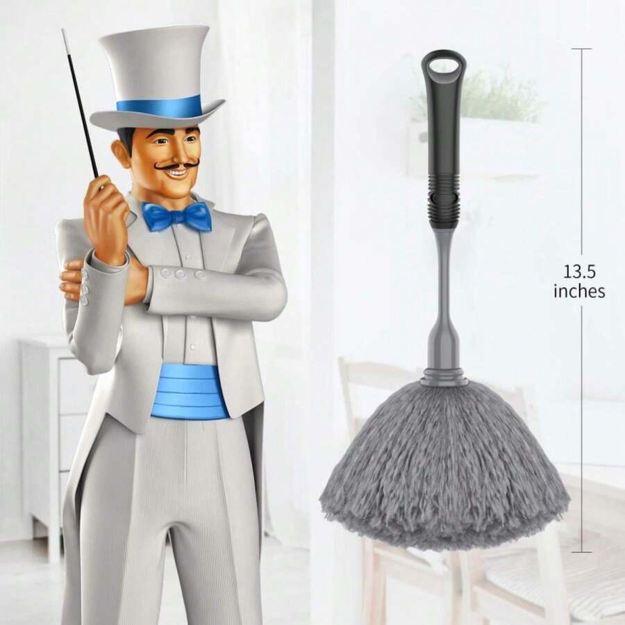 MRSIGA Plumero de microfibra delicado, mango cómodo antideslizante, cabezal de plumero desmontable y lavable, gris y negro - Blanco - Ver 1