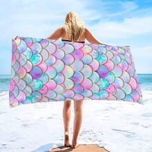 1pc Colorful Mermaid Scale Pattern Beach Towel, Super Soft Microfiber Extra Large Beach Blanket, Highly Absorbent Bath Towel, Suitable For Travel, Swimming Pool, Diving, Surfing, Yoga, Camping, Available In Multiple Sizes, Beach Accessories - F - View 6