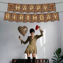 樱桃主题生日派对横幅 - 豹纹“生日快乐”标牌，饰以樱桃和蝴蝶结图案，包含“生日快乐”字样、樱桃、蝴蝶结和糖霜装饰，适合成人生日派对和周年纪念庆祝活动。 - A - 查看 9