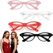 4Pcs Cat Eye Glasses With Rhinestones, Retro Party Costume Glasses For 50s 60s Party Costume Glasses Old Lady Glasses Halloween Cossplay Hip Hop Dress Up - View 1