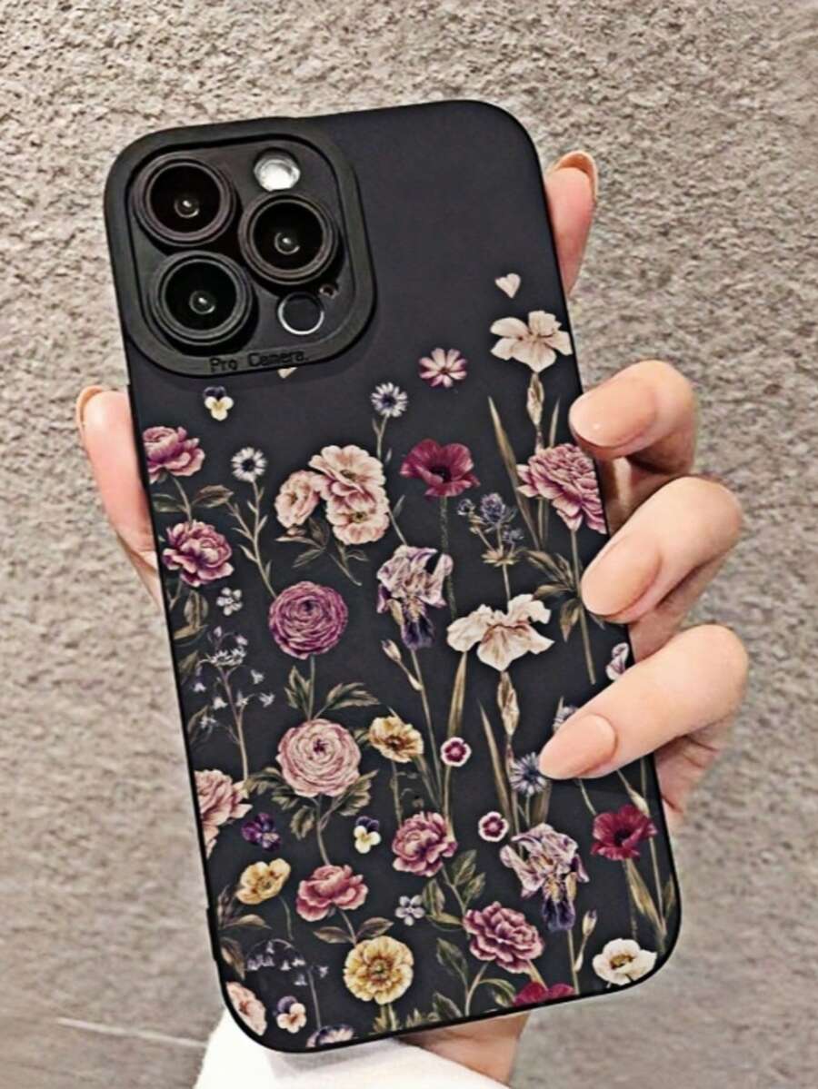 花朵图案精密穿孔黑色底彩色彩绘防摔手机壳,兼容 P14 Pro Max、P13、P11卡通版、P12防摔XR卡通版、7/8 GES2、XS,也适用于P15、P16、P16 Pro Max、17 Pro Max、S25、A16、S24、A03s、A03 Core、A04、A12、A13、A14。 - 彩色 - 查看 1