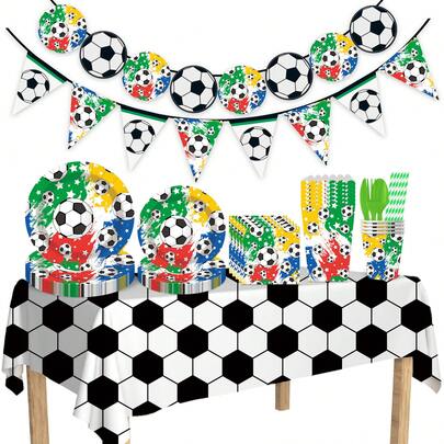 FIFA 2026 Football Festival Disposable Tableware Set | Colorful Football Style Disposable Tableware Combination | Includes Disposable Plates, Bowls, Knives, Forks, Spoons, Napkin Box, Napkins, With World Cup Elements And Colorful Star Player Designs | Suitable For 10-20 People Dining At Family Gatherings, Fan Parties