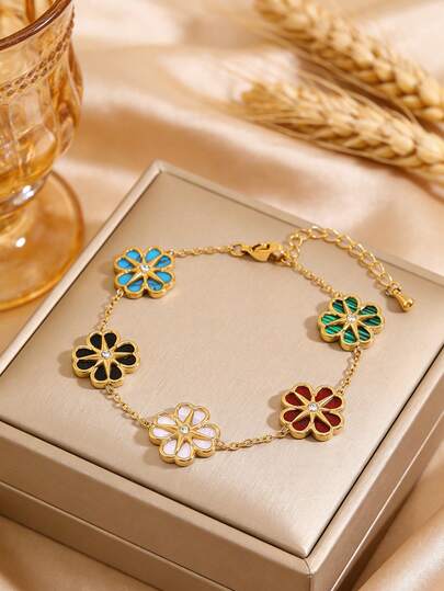 Camhanno 1pc Elegant Unique Stainless Steel 8-Petal Flower Bracelet, Suitable For Outfit Matching And Gift For Friends, Family And Mother