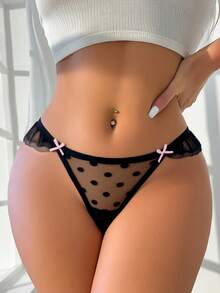 Sexy Semi-Sheer Lace Bow Decor Women's Lingerie - Black - View 1