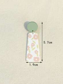 1对可爱粉色花卉印花陶瓷质感亚克力耳环，迷人而充满女人味 - 彩色 - 查看 7