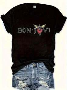 100% Cotton, Soft Breathable, Comfort Fit Graphic Tees2026 SUMMER TopPlus Size Women's Soft Bon Jovi Alphabet Print T-Shirt - With Golden Wings & Heart Design, Casual Short Sleeve Crew Neck Tee, All-Season Comfort, Machine Washable, Ladies T Shirts, Daily Comfort Clothing, Band Graphic Shirt, Relaxed Fit Shirt Women Size L-3XL 4XL 5XLLoose And Comfortableshirt100% Cotton Graphic Tees Women, Mama Needs Wine Graphic T-Shirt, Funny, Relaxed, Mothers Day Gift, Party, Free Shipping - màu đen - Xem 6