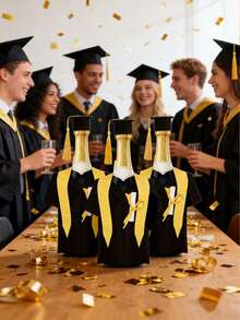 Graduation Gown Wine Bottle Set, Felt Graduation Wine Bottle Sleeve And Stopper - Fits Most Standard Size Wine And Champagne Bottles, Great For 2026 Graduation Party, Graduation Celebration Decor, Gift Packaging Set, Graduation Ceremony And Graduation Gift Decor - Style A - View 2