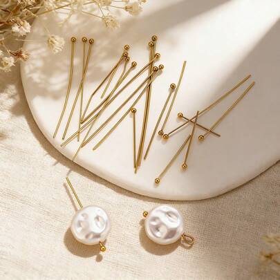 20个304不锈钢18K镀金多尺寸圆头球形针 DIY饰品制作配件 女士不锈钢饰品手工配件