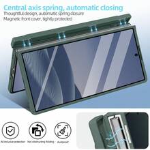 商务内置笔手机壳，兼容三星 Galaxy Fold7、Fold6、Fold5、Fold4、Fold 7/6/5/4，仿皮全包保护套 - 綠色 - 查看 4