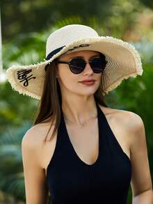 Women Solid Boho Straw Hat For Vacation Fashionable Women's Spring/Summer Beach Hat With Wide Brim, Sun Protection, And Personalized Woven Straw Hat For Travel And Vacation Bow - Wide-brim Straw Hat - View 11