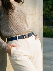 Women's Set Of Belts With Metallic Roller Buckle In Minimalist Faux Leather - 1 Blue - View 3