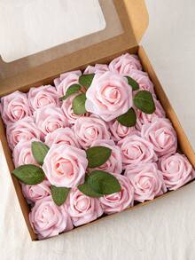 MEHELANY 50/30支逼真仿真丝玫瑰花头带茎，适用于DIY红色婚礼花束、新娘送礼会中心装饰、插花、派对餐桌装饰、家居装饰、人造花卉装饰 - 淺粉色 - 查看 8