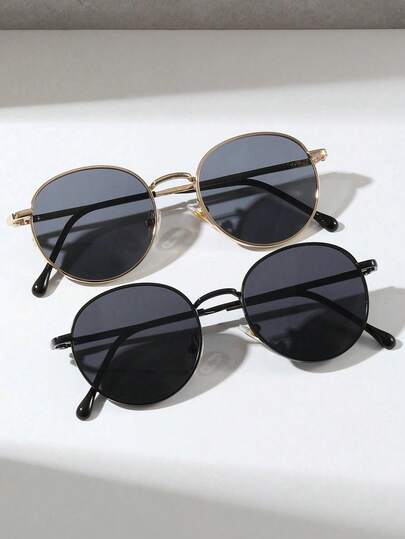 2 chiếc kính gọng kim loại tròn unisex dành cho trẻ em, kính trang trí kiểu cổ điển thích hợp cho hoạt động ngoài trời và du lịch.