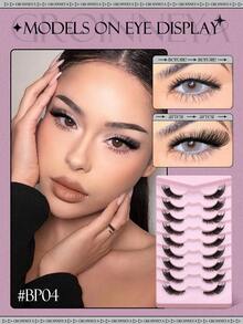Half-Eye Natural Full Effect False Eyelashes, Thick, Curly And Fluffy, Suitable For Party, Manga Style Makeup, Travel Essential, Extended Outer Corner False Eyelashes - Black - View 2