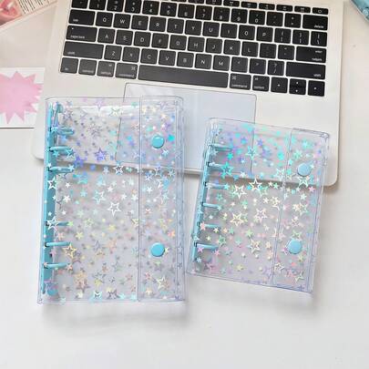 A6/A7单孔透明笔记本，蓝色活页贴纸笔记本，贴纸笔记本，照片卡片收纳册，双扣软皮透明笔记本封套，手工DIY日记本，相册，贴纸，笔记本，计划本，学生文具，办公用品