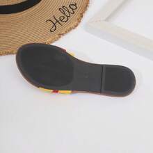 Women's Fashion Summer Sandals, Yellow-Red Color Block/Black-White Color Block, Rhinestone D-Buckle Flat One-Strap Slides, Casual Beach Slippers, Minimalist Versatile Outdoor Flip Flops - Yellow - View 9