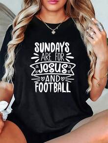 Camiseta Divertida Cristiana Unisex 100% Algodón - "Los Domingos Son Para Jesús Y El Fútbol", Camiseta De Manga Corta De Verano Para Hombre - Negro - Ver 6