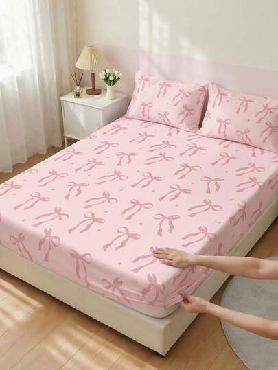 1件床笠，床上用品，床垫罩，柔软舒适，卧室床垫保护套，亲肤床笠，四季皆宜，防尘防滑，床罩，适用于单人床、双人床、特大床、大床，粉色星星蝴蝶图案床笠，可机洗（不含枕套），完美的节日礼物。