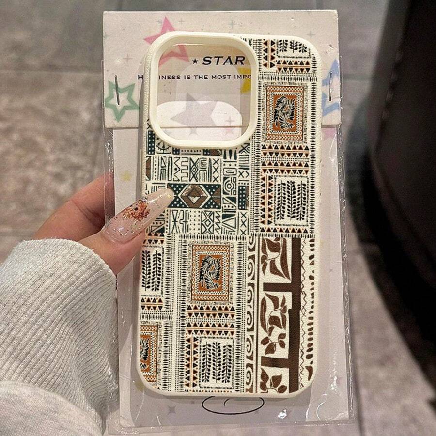 Splicing 1pc TPU Material Vintage Pattern Patchwork Phone Case Compatible With IPhone 17 Pro Max/17/16 Pro Max/15/13/12/11, S20 FE/A15/S24/A55, Note 11/12/13 Pro, Full-Body Shockproof Soft Protective Cover,International Version, Not The Domestic Version - White - View 1