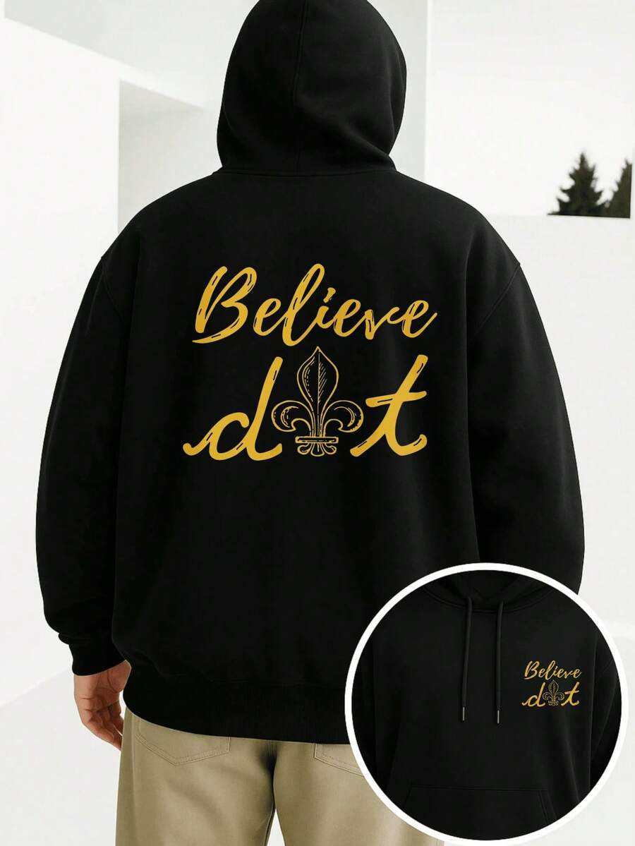 Graphic Hoodie Men Cotton Believe It Print Streetwear Style Comfortable Four - Seasons Wear Essentials Hoodie Hoodie Women Sweatshirts Women Hoodies Men's Hoodie Sweatshirts Men Essentials Fear - màu đen - Xem 1