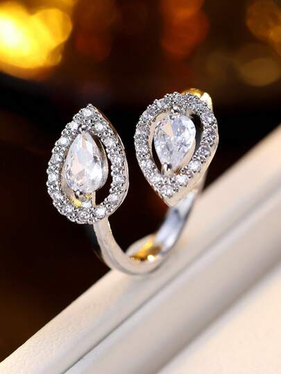 1pc Women's Ring, Fashionable Synthetic Cubic Zirconia Luxury Versatile Open Ring, Suitable For Gift And Daily Wear