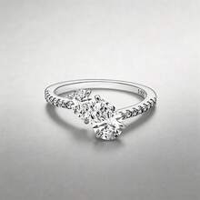 1 chiếc nhẫn đính hôn nữ thiết kế hình trái tim đôi "Toi Et Moi" + "Toi-Et-Moi", thanh lịch và tinh tế, thích hợp để đeo trong đám cưới. - Bạc - Xem 21