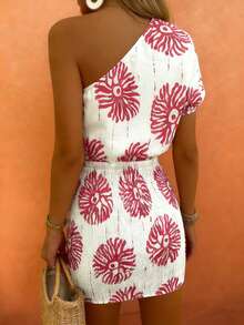 Women's Fashionable Versatile Elegant Floral Print Off-Shoulder Bodycon Dress, Spring/Summer - Multicolor - View 8