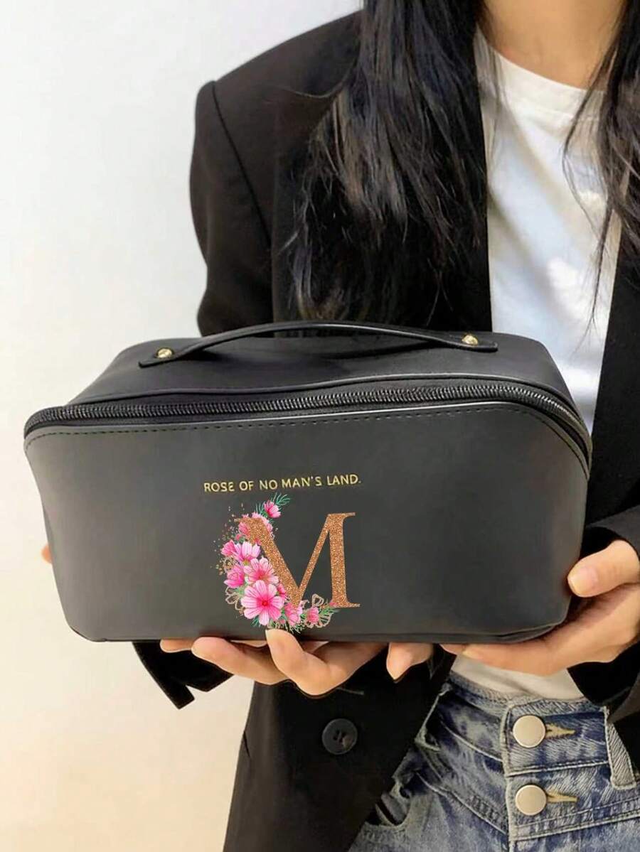 1 túi đựng đồ vệ sinh cá nhân treo tường dày dặn, màu đen, họa tiết xương cá, có thể tách rời đồ ướt và khô, thích hợp cho du lịch và công tác. - màu đen - Xem 1