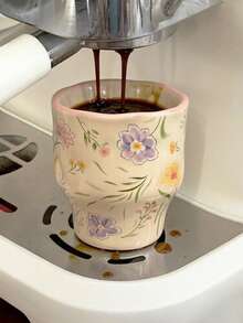 290毫升复古手工苹果小狗陶瓷杯，防滑杯，咖啡杯，拿铁杯，家用下午茶杯，节日礼物叠放杯，优雅法式花卉杯，牛奶杯，马克杯 - 彩色 - 查看 8