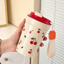1pc 350/400ml Cute Cherry Pattern Plastic Coffee Mug With Lid & Rope, Portable Travel Water Cup, Leak Proof Tumbler, Microwave Tea Milk Coffee Cup, Drinking Bottle Drinkware For Students Adults Use In School, Office, Picnic, Back To School - Multicolor - View 7