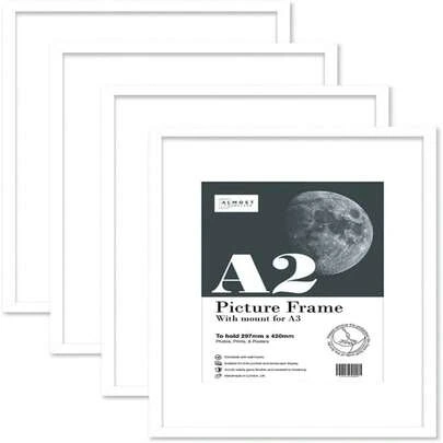 Almost Frameless A2 White Picture Frame Set Of 4, Display A3 Pictures With Mount