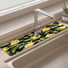 1pc, Lemon Pattern Sink Faucet Suction Pad, Drainage Pad, Kitchen, Bathroom Sink, Countertop, Drainage Pad, Diatomite Washbasin, And Cuttable Quick-Drying Pad. - Multicolor - View 9