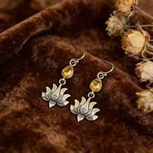 复古莲花水滴吊坠耳环，女士款，低过敏性波西米亚风格配饰，新款中国风优雅日常佩戴饰品 - 耳環 - 查看 15