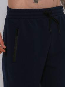 Men's Fleece Sweatpants / Zippered Pockets / Elastic Waistband - Xanh đậm - Xem 3