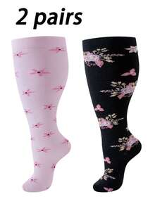 bropite 1/2/4双装加大码新款花卉图案压缩袜，男女通用，尼龙涤纶混纺针织面料，适合健身房、健身、室内/室外跑步、休闲、工作、长途旅行，也适用于篮球、足球、排球、羽毛球、滑冰、滑雪、体操、瑜伽等运动，可作为健身礼物赠送给亲朋好友。 - 彩色 - 查看 27