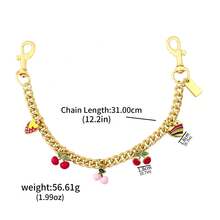 1 pieza Cadena de bolso cruzado delicado de moda para mujer, decoración de metal con corazón de cereza y galleta de orquídea, correa de bolso versátil - Multicolor - Ver 18