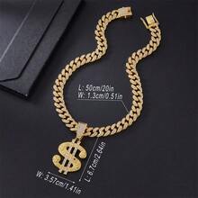 Vòng cổ thú cưng cổ điển, dây xích kiểu phong cách Hip-Hop, chất liệu hợp kim kẽm bền chắc, đính đá lấp lánh và mặt dây chuyền hình đô la lớn, có thể điều chỉnh, phù hợp cho chó và mèo đeo hàng ngày. - Nhiều màu - Xem 5