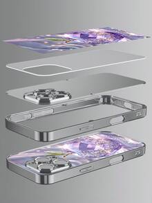 1件 DIY 定製姓名，奢華紫水晶蘋果水鑽花卉圖案電鍍銀框高清晰玻璃手機殼，適用於 Apple Duo/18ProMax/17ProMax/17Air/16ProMax/16e/15Plus/14Pro/13ProMax/12/11/XsMax/8/7/6Plus & S26Ultra/25Plus/24/23/22 & A36/A35/A33/A31/A26/A15/A13/Note20/10Pro & 17ProMax/15/14/13 & Note14Pro/13Pro/11TPro 及其他系列機型 - 彩色 - 查看 4