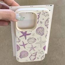 1pc Purple Ocean Seashell & Starfish Pattern Phone Case, Fit For IPhone 17 Pro Max/17 Pro/16 Pro Max/16 Pro/16/15 Pro Max/15 Pro/15/14 Pro Max/14/13 Pro Max/13 Pro/13/12 Pro Max/12 Pro/12/11 - Beige - View 4