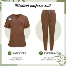 Nursing Scrubs Uniforms Unisex Jogger Set Spandex Medical Hospital Scrubs Uniform Pet Grooming Veterinary Work Clothes Wholesale - 42122-粉紅色 - 查看 8