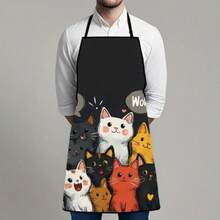 1pc Cute Cat Print Apron - Adjustable Neck Strap, Suitable For Kitchen And Dining, Black With Colorful Cat Pattern, Kitchen Apron | Interesting Design | Adjustable Apron - Multicolor - View 4