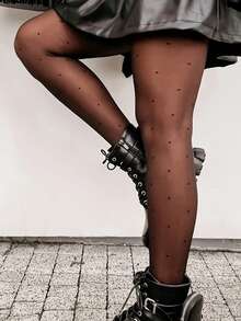 1双女士黑色波点时尚透明网眼高腰弹力针织连裤袜，适合派对、街头、日常穿着 - 彩色 - 查看 6