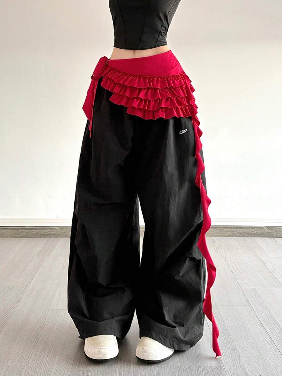 顶级炫彩时尚休闲修身百搭不对称腰带装饰女式衬衫 - 紅色 - 查看 1