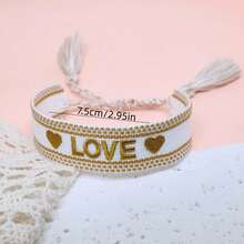 1条手工编织刺绣爱心字母“LOVE”手链，复古流苏波西米亚风，适合送给朋友、家人，也适合节日、旅行、聚会、婚礼等场合，可作礼物。 - 金色 - 查看 5