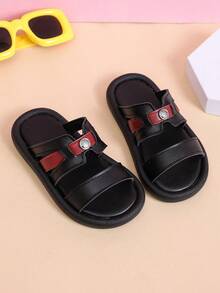 1 par de zapatillas planas sin cordones unisex, sandalias de moda para niños con suela blanda y antideslizante, adecuadas para el verano - Negro - Ver 5