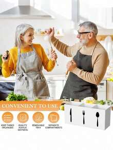 1pc Multi-Function Kitchen Utensil Organizer - Space-Saving Plastic Cutlery Holder, Can Store Spoons, Knives And Forks, Durable, Suitable Kitchen Countertop And Drawers, Home, Restaurant And Tabletop Storage - 白色 - 查看 3