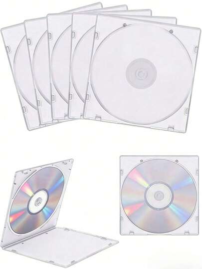 5pcs Ultra-Thin Single Disc CD Cases, CD/DVD/CDR Disc Storage Boxes, Super Clear PP Plastic Durable CD Cases With Outer Sleeves, Ideal Choice For Movie Fans