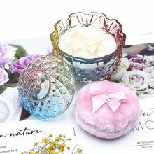 Luxury 4 Inch Glass Powder Container With 2 Soft Puffs For Loose Powder - 1 Beige 1 Pink Bow Puffs With Butterfly-colorful - View 8